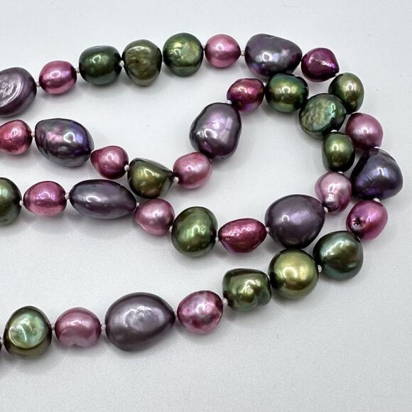 Vintage Baroque Necklace Freshwater Pearls Rope Length 48" Signed Av Multi Color - Picture 5 of 15